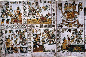 Dettaglio da una copia facsimile di una pagina del Codice Borgia, dettaglio che mostra gli attacchi di Tlauizcalpantecuhtli, il dio Venere da Unknown